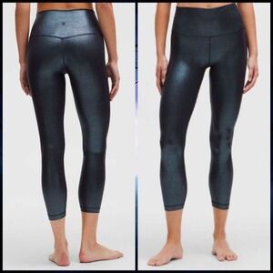 Lululemon Align High-Rise Ribbed Pant 25" Shine Foil Black Night blue SIZE 8 NWT